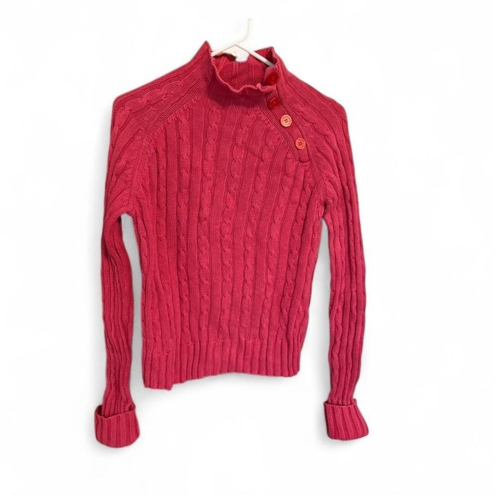 Wainscott Pink Cable‎ Knit Mockneck Cotton Sweater Sz Medium